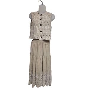 Vintage DDRanch Wear 2 Piece Set Eyelet Embroidered Vest Skirt Boho Western S‎